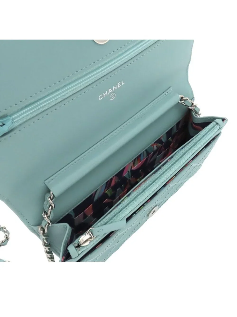 Chanel Chain Wallet Wild Stitch CC Logo Shoulder Bag Light Blue S Lambskin